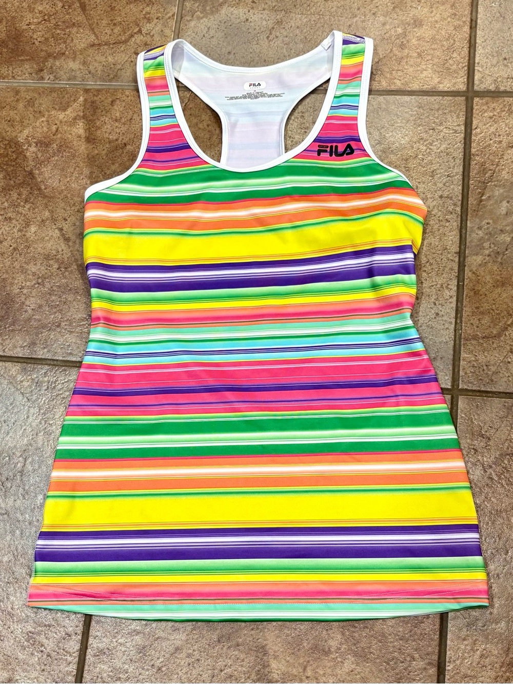 FILA Ladies Rainbow Stripe Racerback One-Piece Tank-Size Medium
